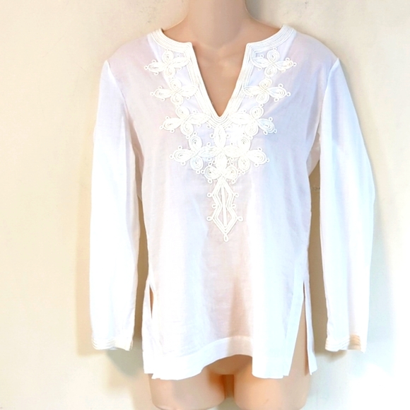 J. Crew White Embroidered Soutache Tunic 2 - Picture 4 of 13
